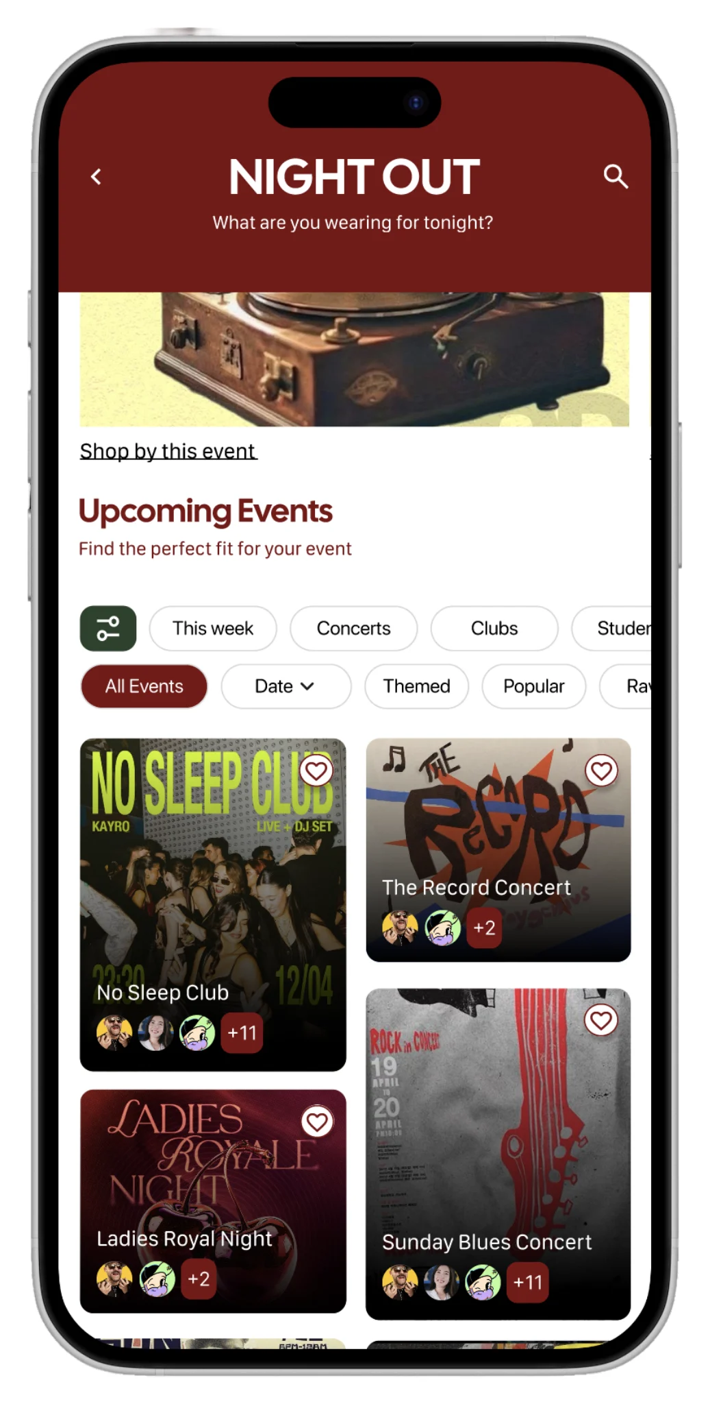 Events tab, first version