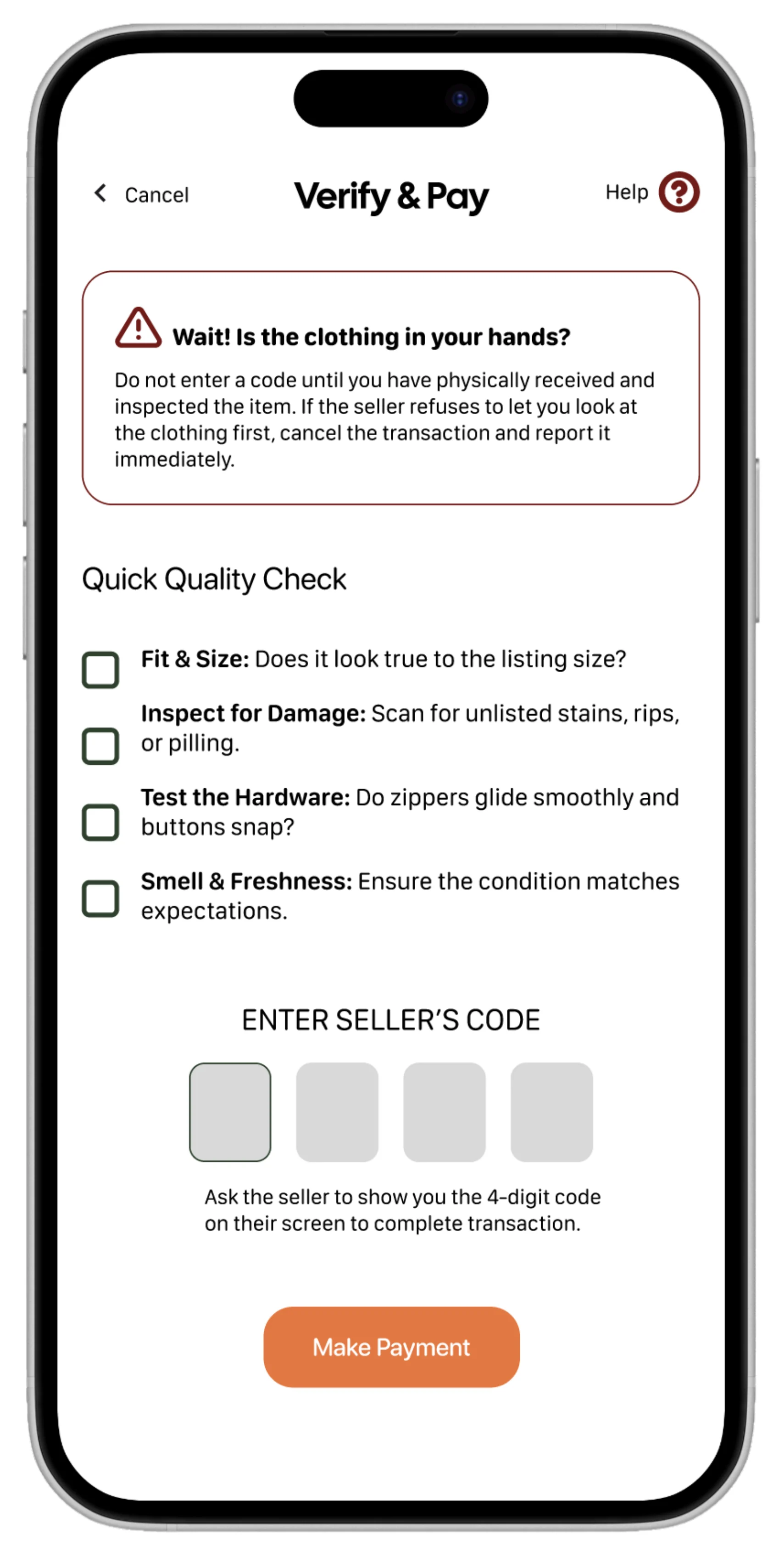 Verify & Pay: checklist and PIN on a single screen