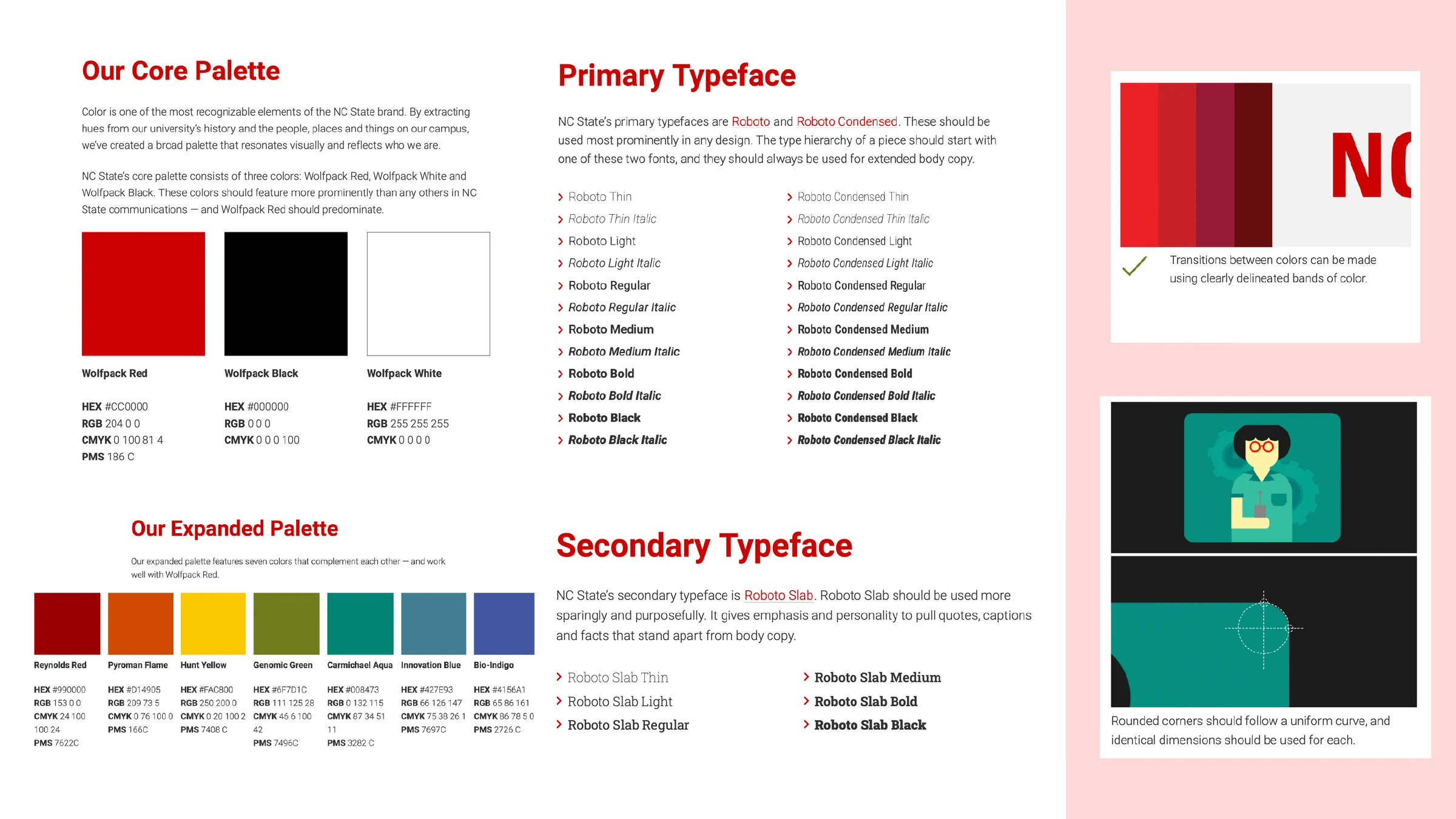 NC State brand guidelines, color and typography