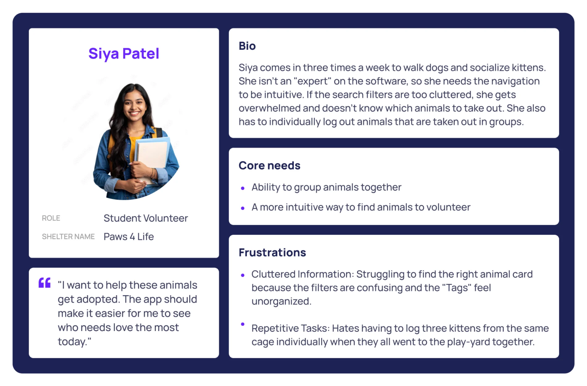 Siya Patel, student volunteer at Paws 4 Life